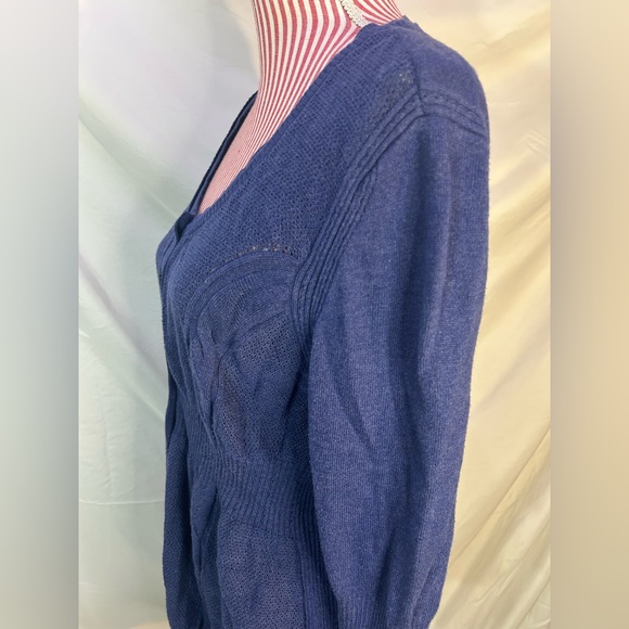 Y2K DKNY Blue Babydoll Knit Cardigan Sweater 3/4 Sleeves Lightweight Soft Sz XL - Picture 7 of 9